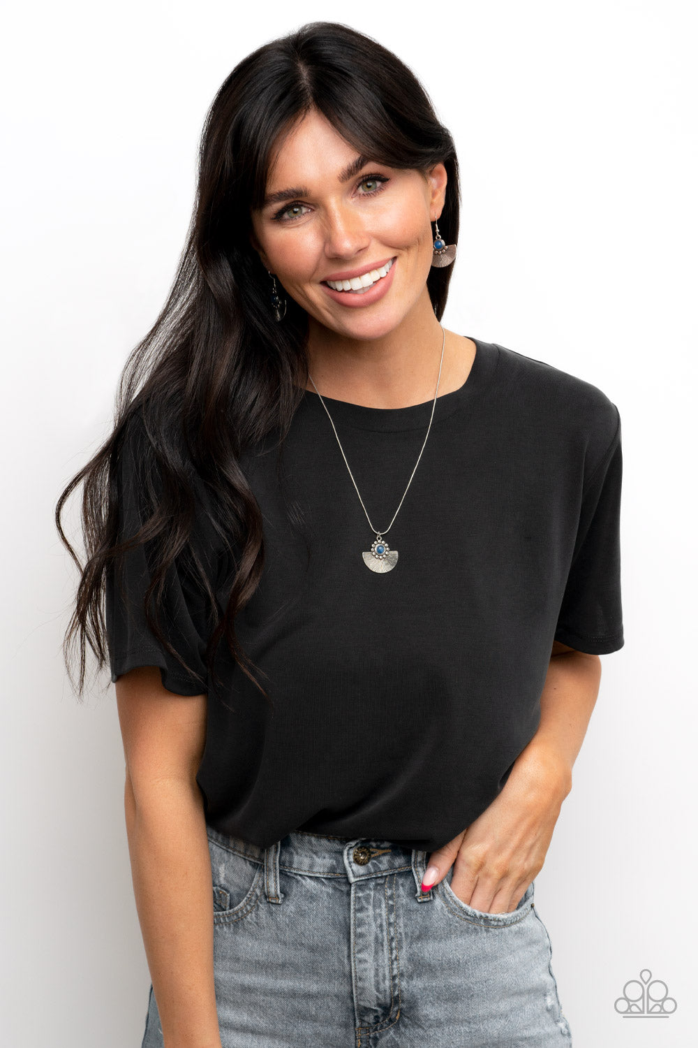 Manifesting Magic - Blue Bead, Silver Stud, & Textured 1/2 Moon Paparazzi Earrings