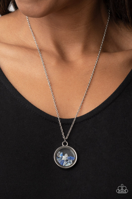 Gemstone Guru - Blue Dainty Stones/Glassy Frame Pendant Paparazzi Necklace & matching earrings