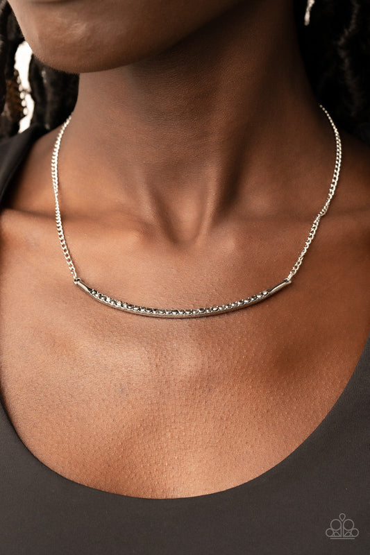 Collar Poppin Sparkle - Silver/Hematite Rhinestone Encrusted Curved Bar Paparazzi Necklace & matching earrings