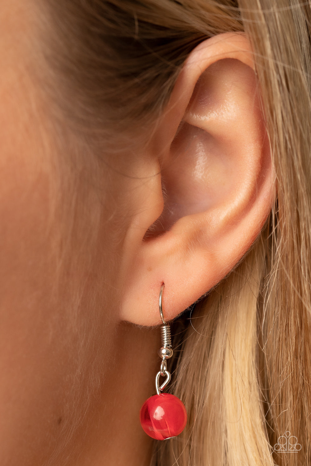 Horseshoe Bend - Red Stone Beaded Half Moon Paparazzi Necklace & matching earrings