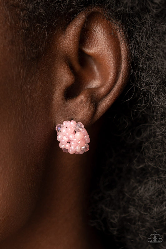Bunches of Bubbly - Pink Pearl Seed Beads & Crystal-Like Accent Paparazzi Post Earrings