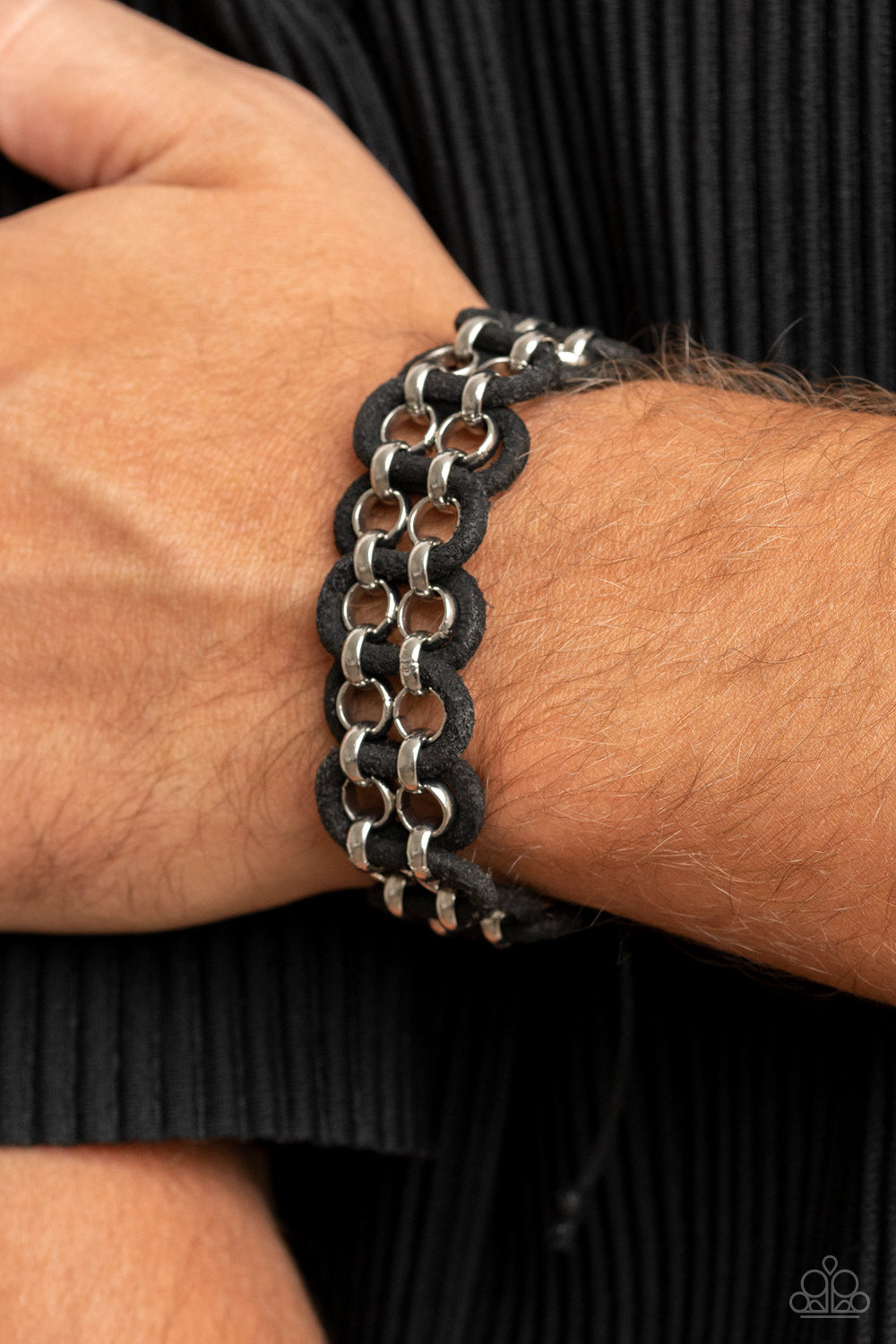 Roaming Rover - Black Suede Cording & Silver Chain Paparazzi Urban Bracelet