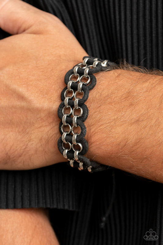 Roaming Rover - Black Suede Cording & Silver Chain Paparazzi Urban Bracelet