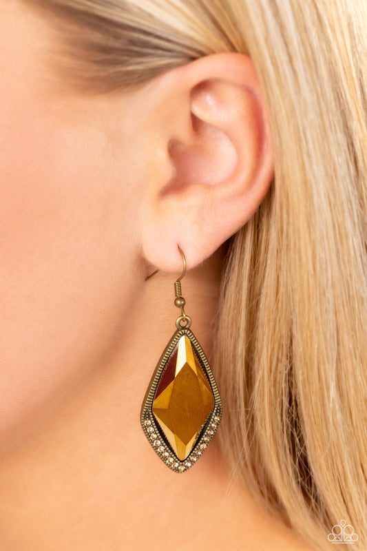 Deco Dazzle - Brass Aurum Gem & Studded Brass Fitting Paparazzi Earrings