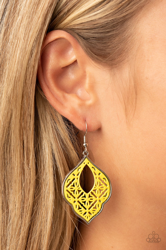 Thessaly Terrace - Yellow Floral-Like Pattern Paparazzi Earrings