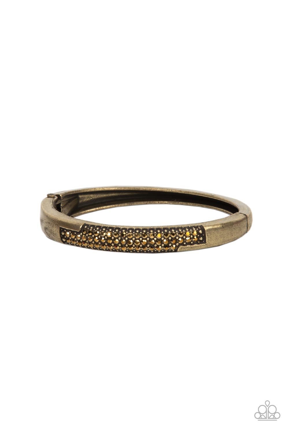 Chart-Topping Twinkle - Brass Frame & Aurum Rhinestone Paparazzi Hinge Bracelet