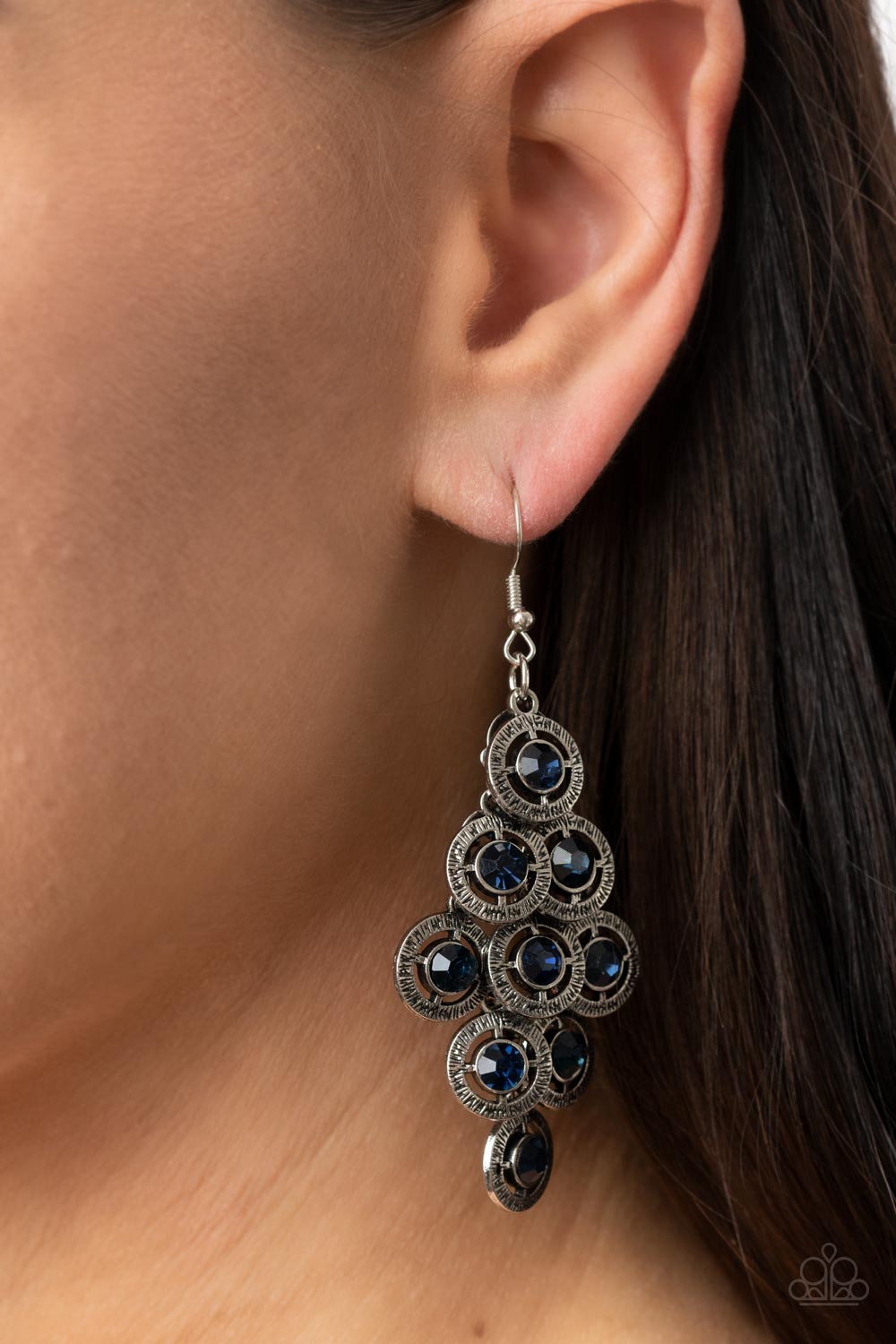 Constellation Cruise - Blue Rhinestones & Textured Silver Frame Tassel Paparazzi Earrings