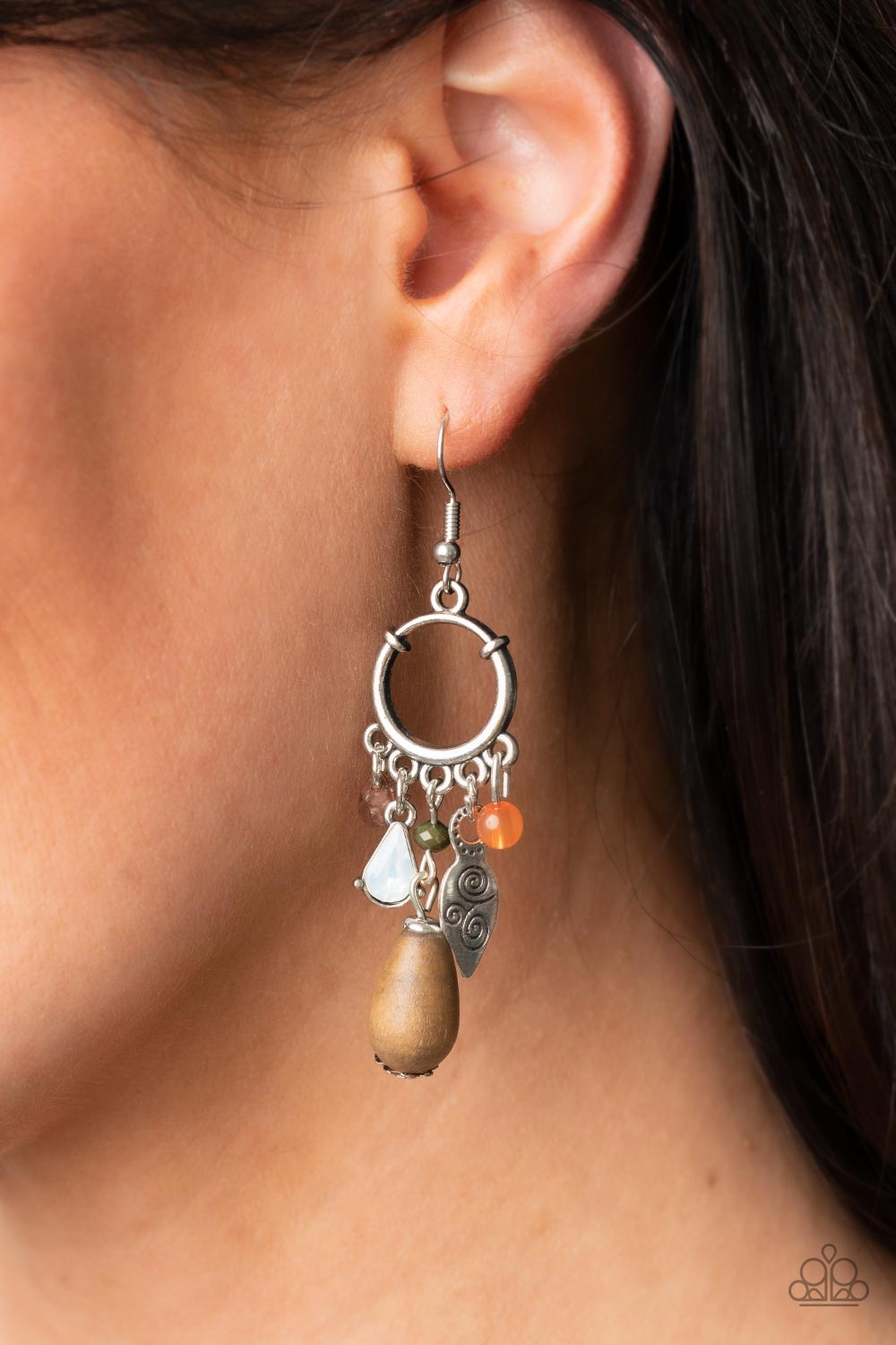 Bountiful Blessings - Multi Crystal-Like Accents, Wooden Teardrop Beads, & Silver Accent Paparazzi Earrings