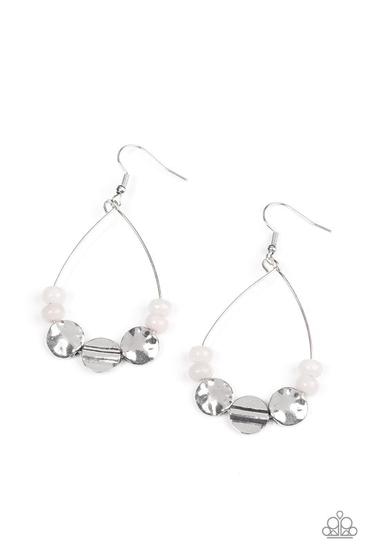 Tigris Treasure - White Round Stones & Hammered Silver Disc Paparazzi Earrings