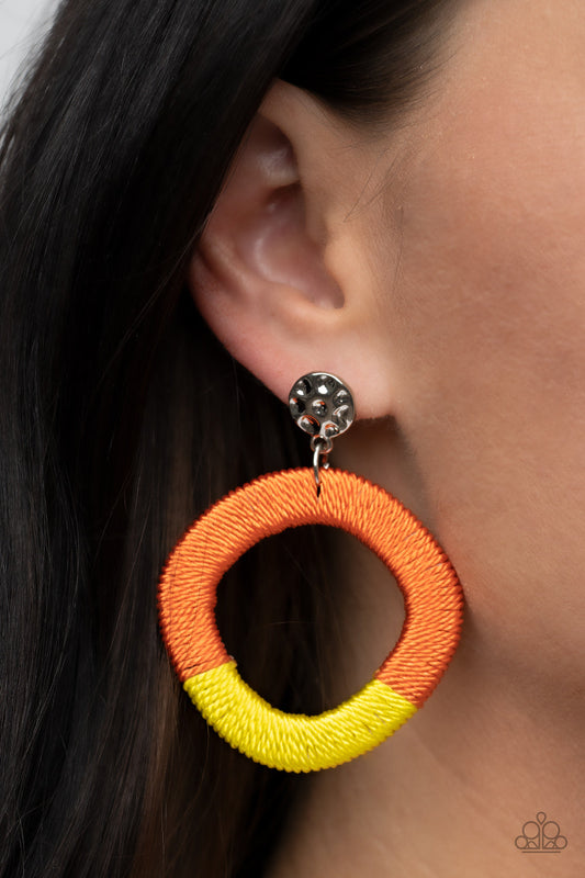Thats a WRAPAROUND - Multi Orange & Yellow Threaded Paparazzi Earrings