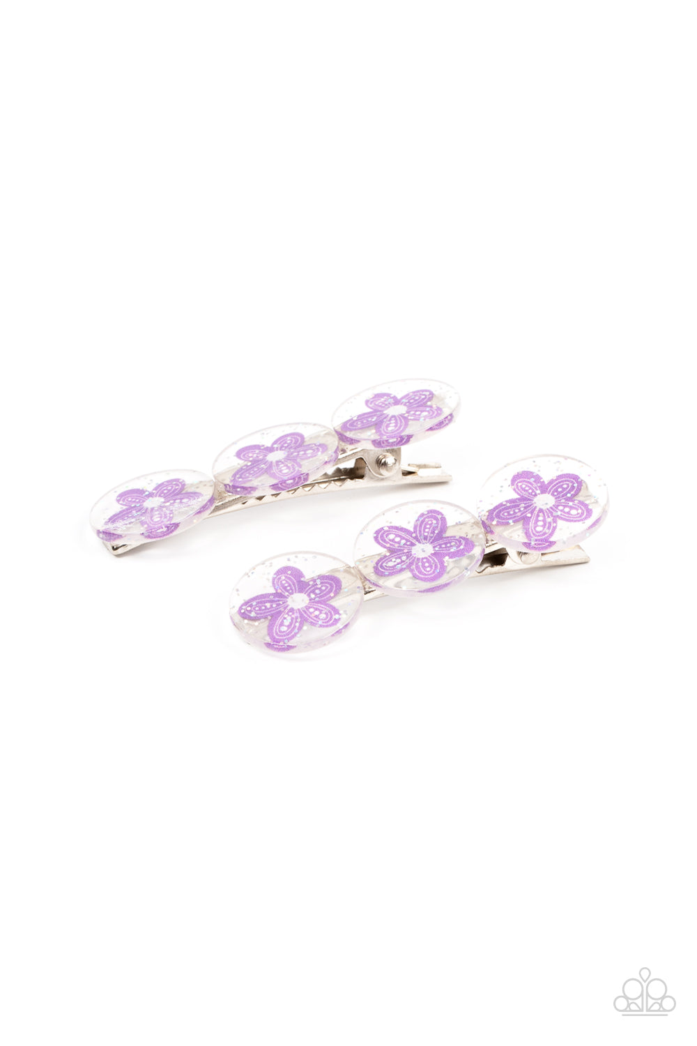 Pamper Me in Posies - Purple Flower & Silver Sparkle Paparazzi Hair Clip