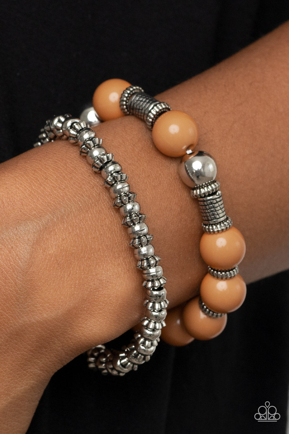 Walk This SWAY - Brown Beads, Silver Accents Set of 2 Paparazzi Stretch Bracelets