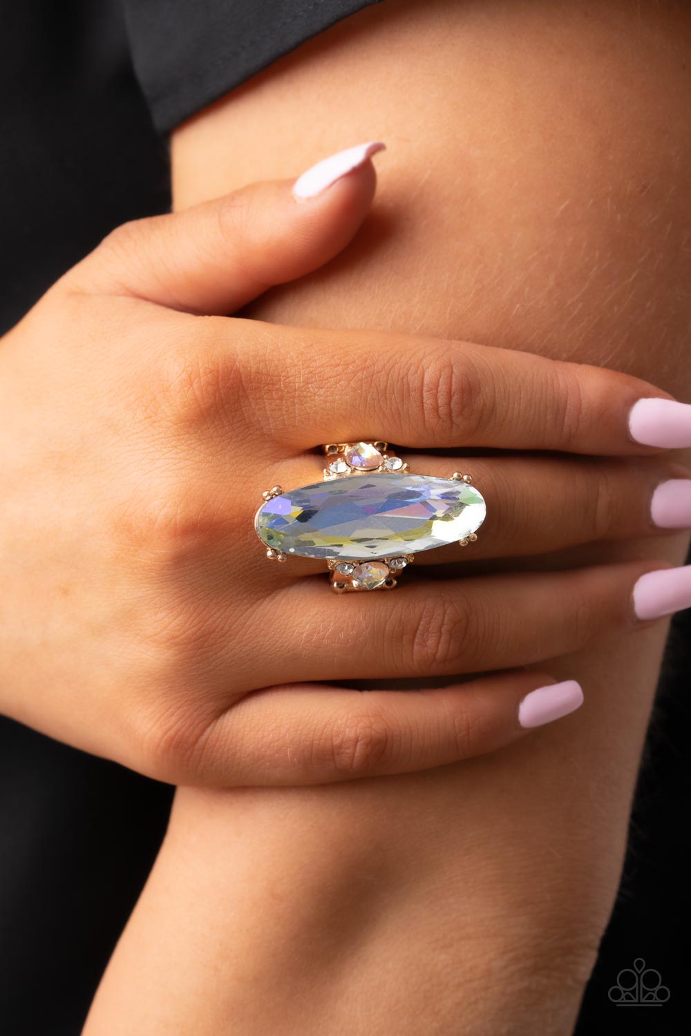 Interdimensional Dimension - Gold Frame & Oversized Iridescent Oval Gem Paparazzi Ring