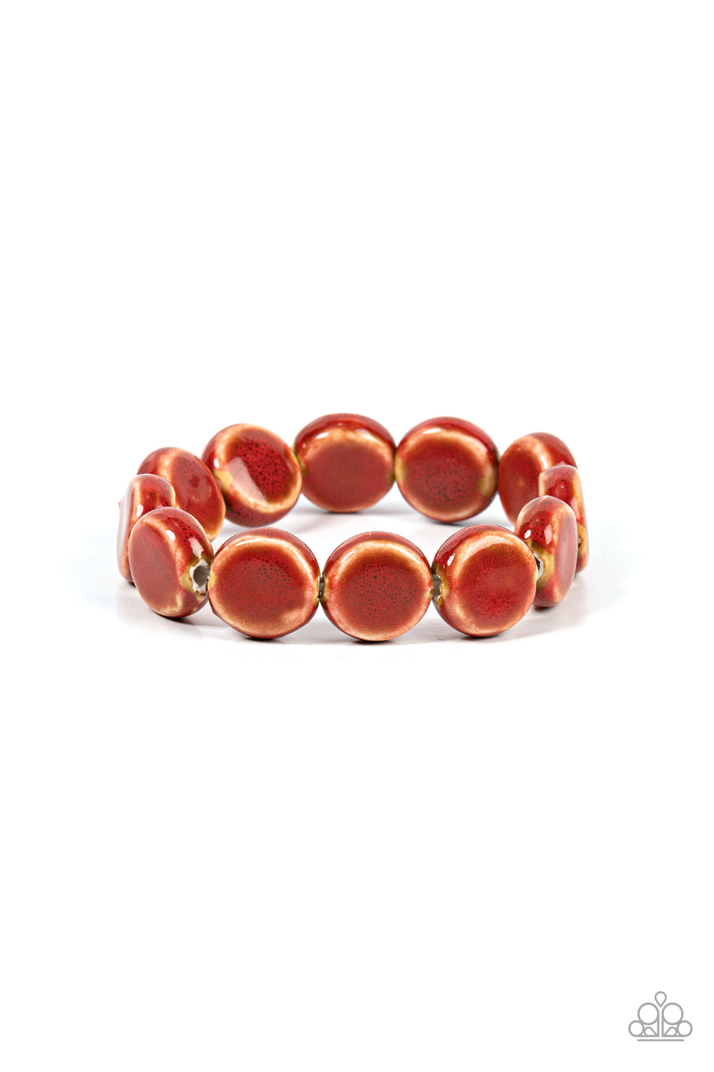 Earthy Entrada - Red Distressed Finish Ceramic Beaded Paparazzi Stretch Bracelet