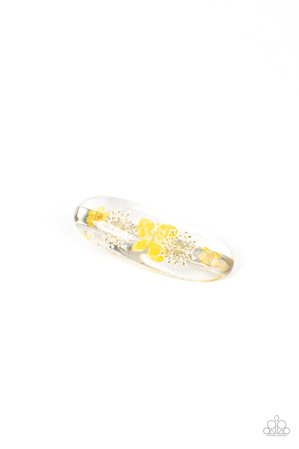 Floral Flurry - Yellow & White Flowers & Clear Acrylic Frame Paparazzi Hair Clip
