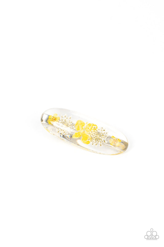 Floral Flurry - Yellow & White Flowers & Clear Acrylic Frame Paparazzi Hair Clip