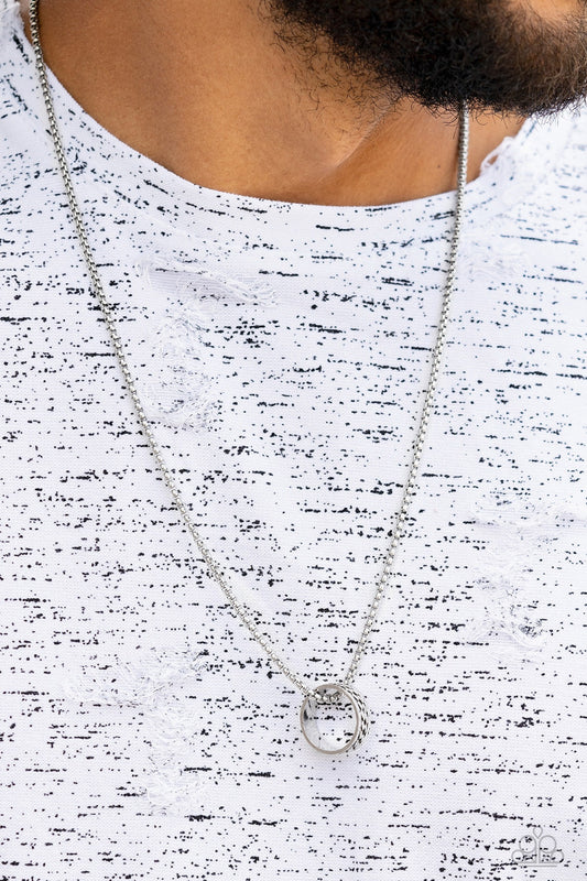 Emotion Potion - Silver Zigzagging Texture Ring Pendant Paparazzi Men's Necklace