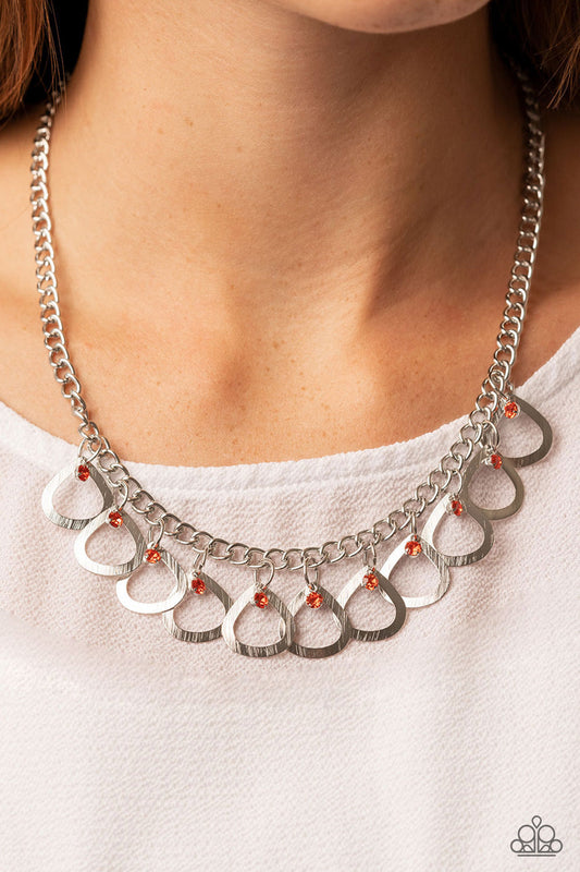 TEAR-rifically Twinkling - Orange Rhinestones & Silver Teardrop Paparazzi Necklace & matching earrings