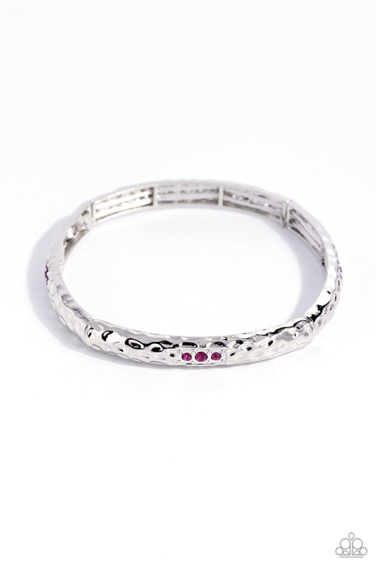 Reinvented Refinement - Pink Rhinestones/Silver Hammered Frames Paparazzi Stretch Bracelet