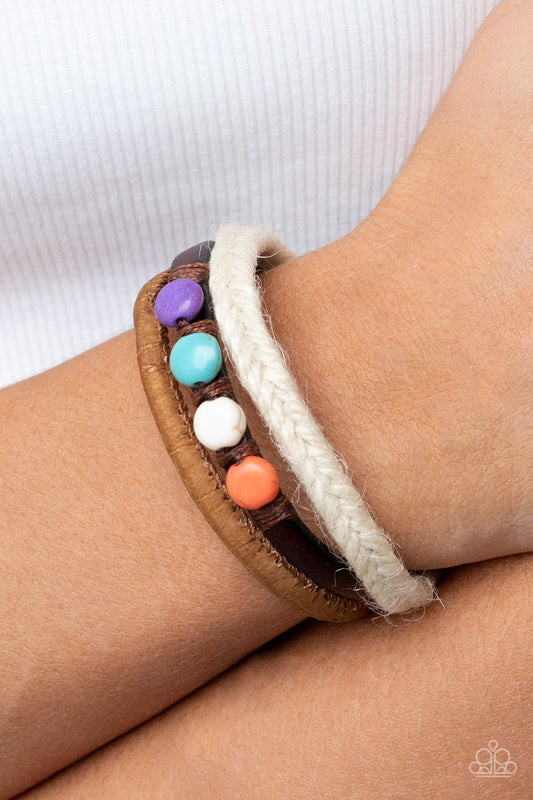 WANDER-struck Style - Multi Stone Beads, Braided Cording, & Cork-Like Fabric Paparazzi Urban Bracelet