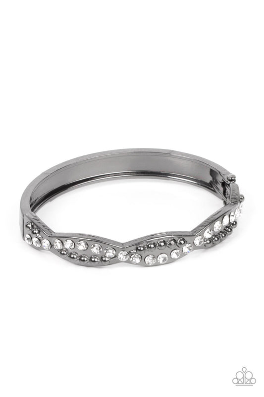 Empire Envy - Gunmetal Studs & White Rhinestone Paparazzi Hinge Bracelet