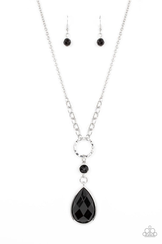 Valley Girl Glamour - Black Oversized Faceted Teardrop Pendant Paparazzi Necklace & matching earrings