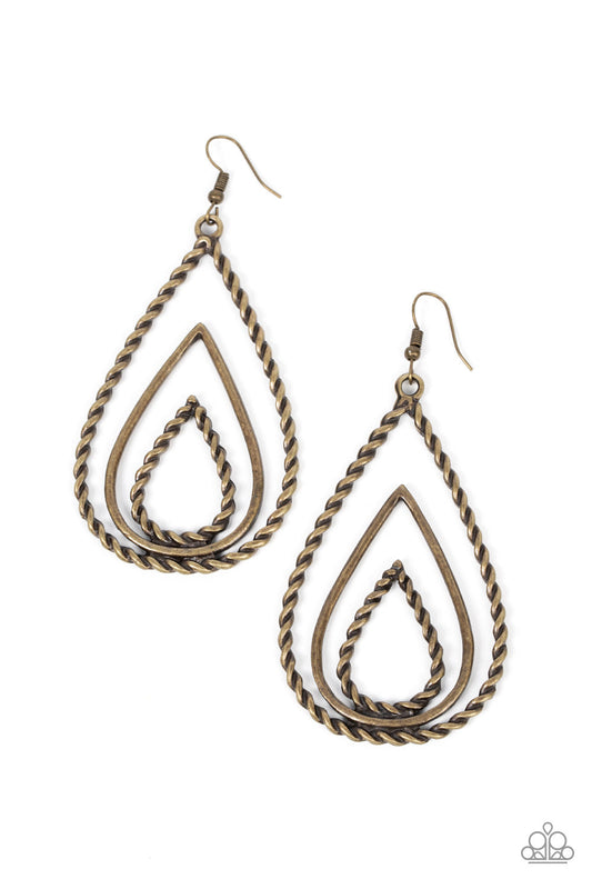 Tastefully Twisty - Brass Antiqued Twisted Teardrop Paparazzi Earrings