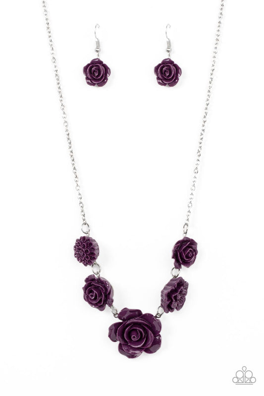 PRIMROSE and Pretty - Purple Floral Frame Paparazzi Necklace & matching earrings