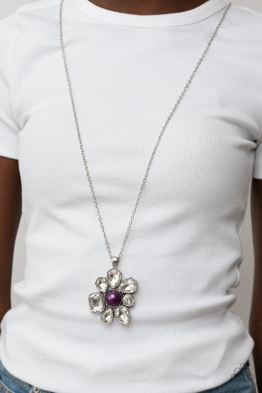 BLOOM Shaka-Laka - Purple Pearl/Oversized Rhinestone Floral Pendant Paparazzi Necklace & matching earrings