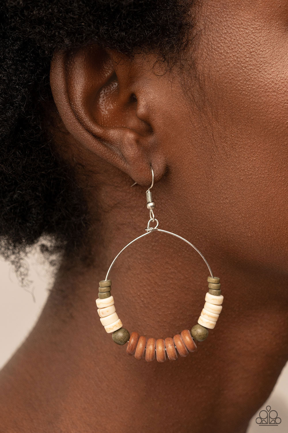 Earthy Esteem - Brown, White, & Green Stone Beaded Paparazzi Earrings