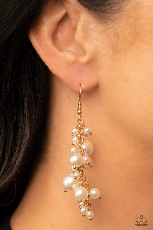 The Rumors are True - Gold Chain & White Pearl Tassel Paparazzi Earrings