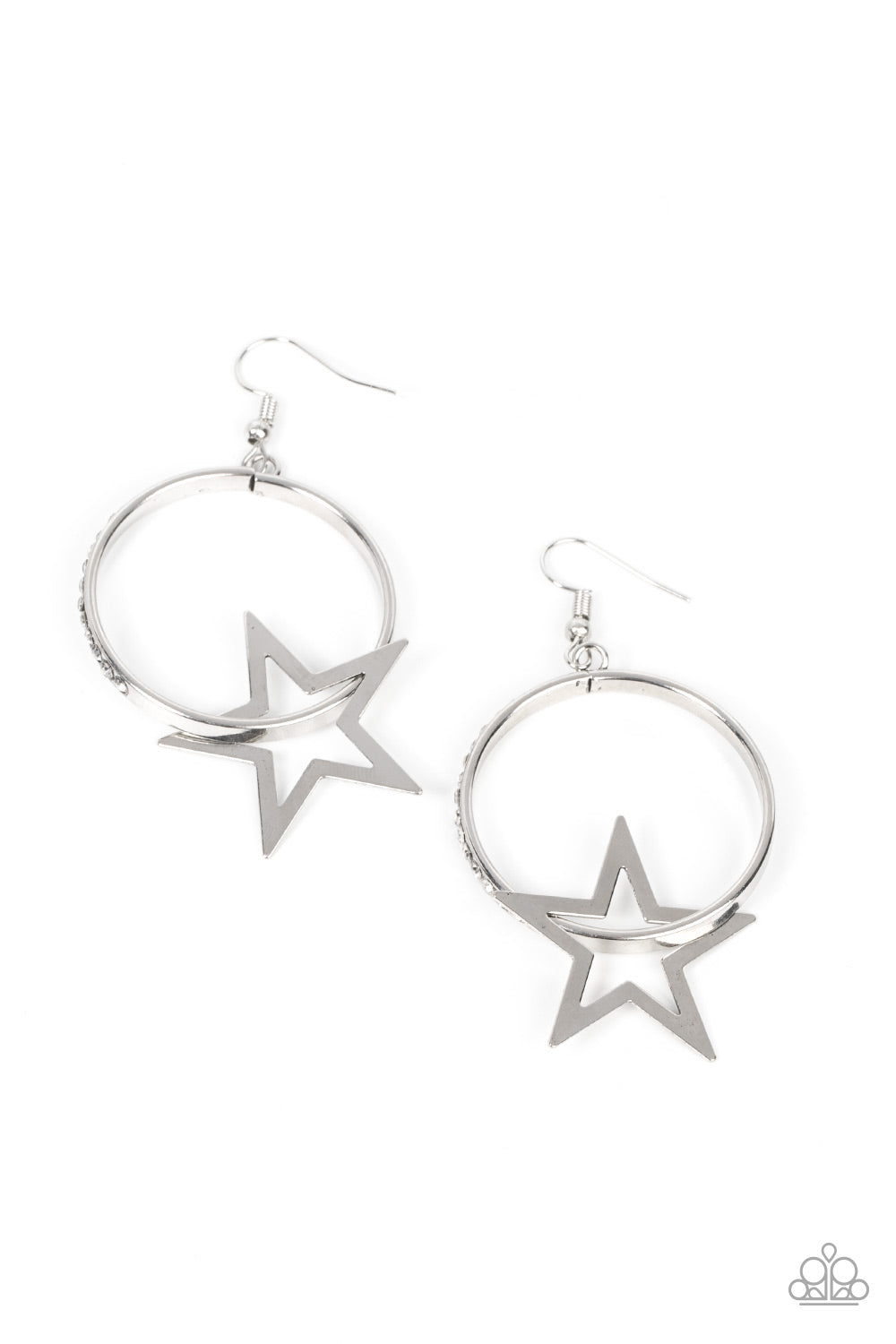 Superstar Showcase - White Rhinestone & Flat Silver Star Paparazzi Earrings