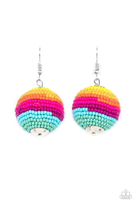 Zest Fest - Multi Seed Bead Spherical Frame Paparazzi Earrings