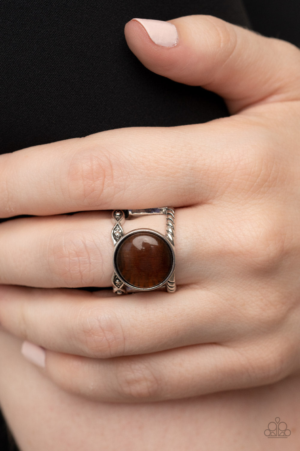 Clairvoyantly Cats Eye - Brown Oversized Cat's Eye Stone Paparazzi Ring