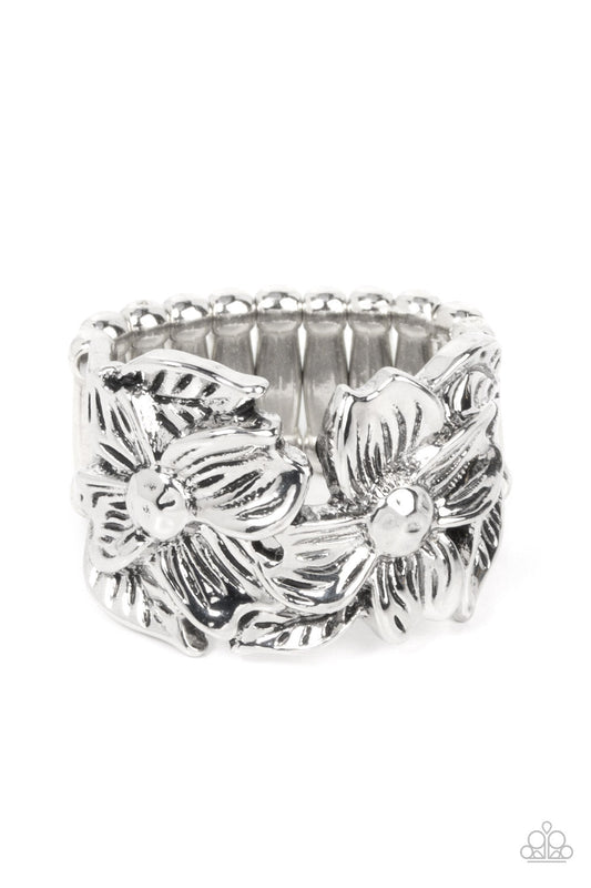 Island Eden - Silver Floral Frame Paparazzi Ring