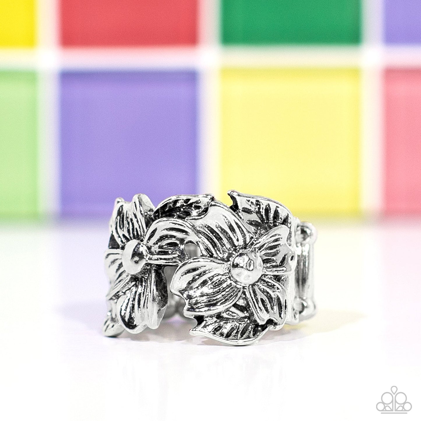 Island Eden - Silver Floral Frame Paparazzi Ring