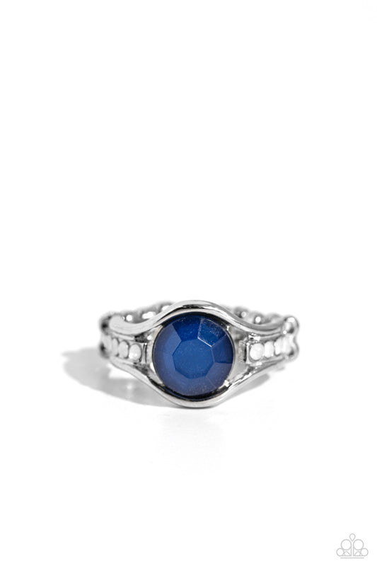 Meadow Mist - Blue Rhinestone/Opal White Rhinestone Band Paparazzi Ring