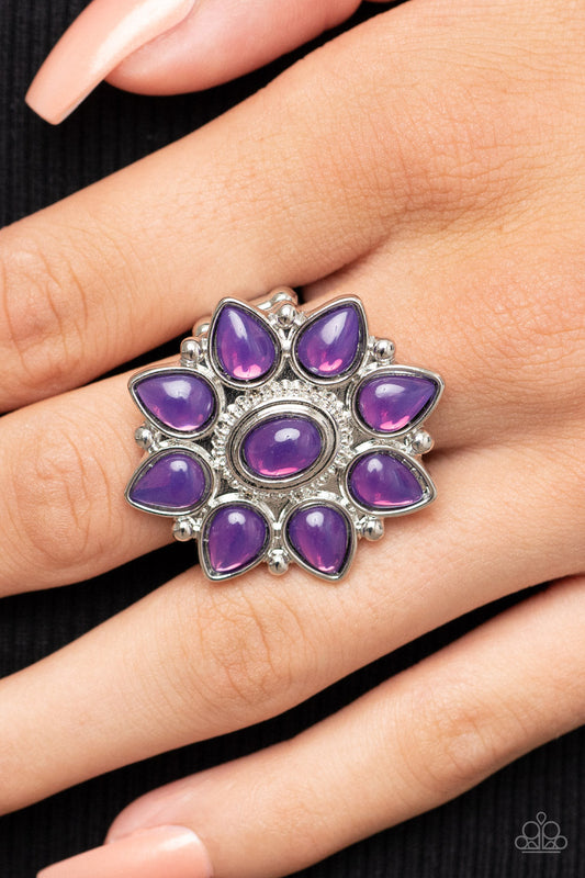 Enchanted Orchard - Purple Dewy Teardrop Beaded Floral Pattern Paparazzi Ring