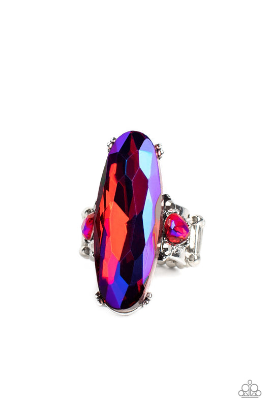Interdimensional Dimension - Pink Oversized Oval with Blue UV Finish Gem Paparazzi Ring