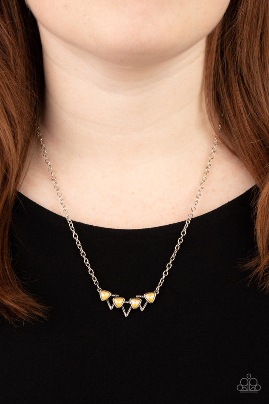 Pyramid Prowl - Yellow Iridescent Triangular Gem Paparazzi Necklace & matching earrings