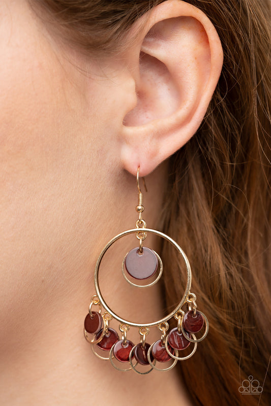 Cabana Charm - Brown Shell-Like Discs & Dainty Gold Rings Paparazzi Earrings