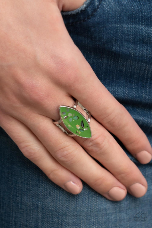 Oceanic Odyssey - Green Backdrop & Iridescent Shell-Like Flecks Paparazzi Ring