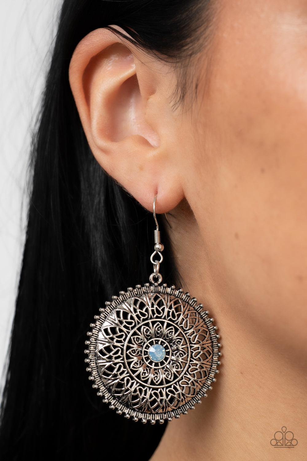 Spellbinding Botanicals - Blue Opal Rhinestone Center & Mandala-Like Petal Paparazzi Earrings