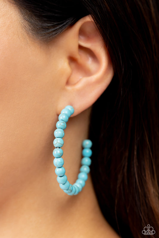 Rural Retrograde - Blue/Turquoise Stone Beaded Paparazzi Hoop Earrings