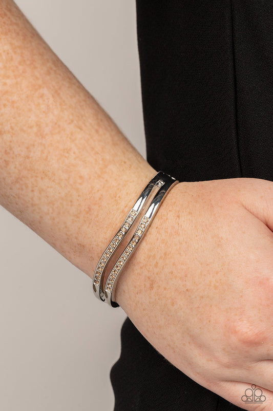 Gen Z Glamour - Brown/Topaz Rhinestones & Wavy Silver Paparazzi Hinge Bracelet