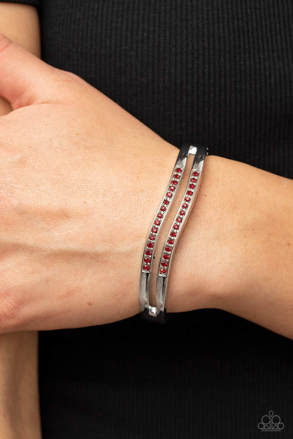 Gen Z Glamour - Red Rhinestone Encrusted Hinge Paparazzi Bracelet