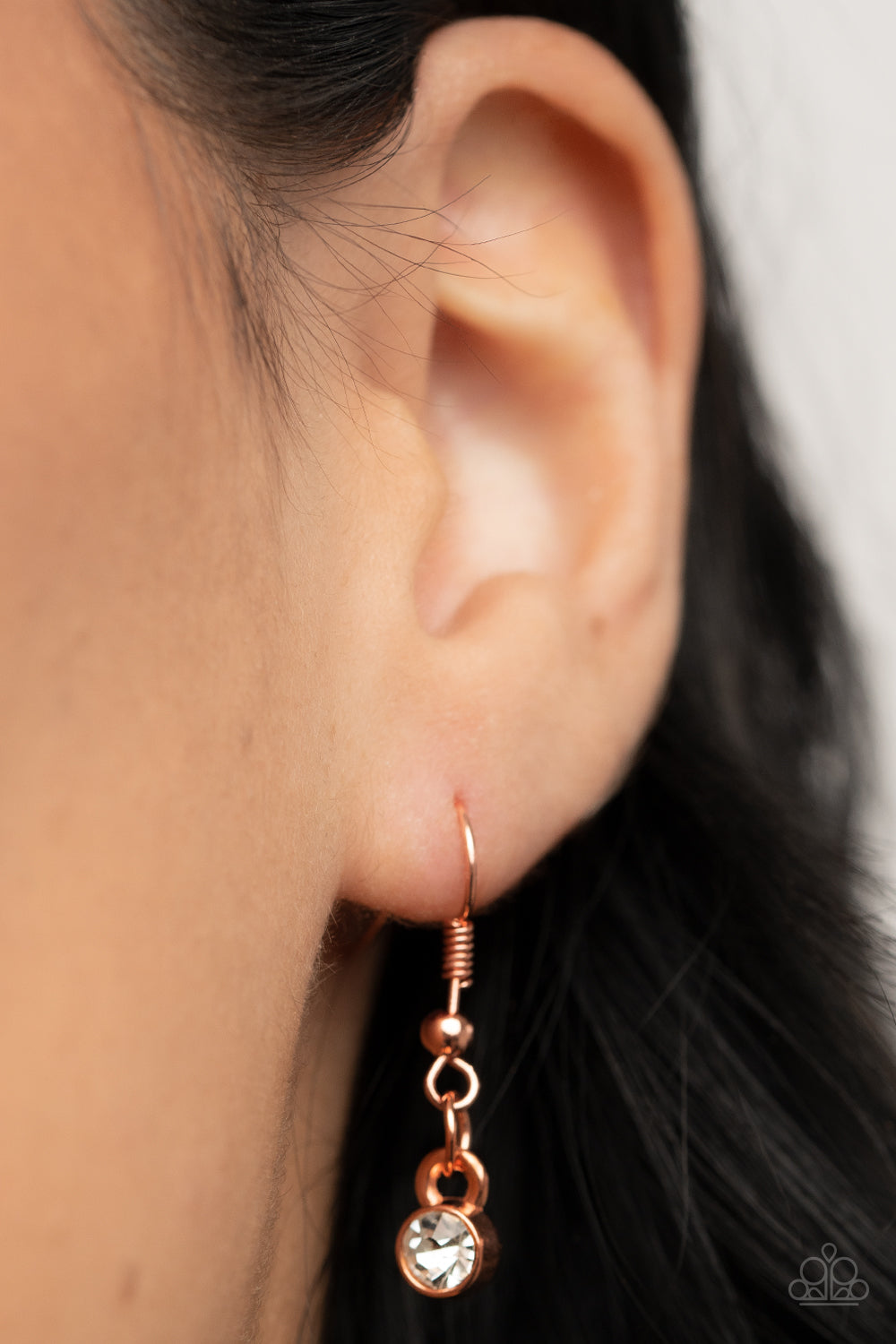 Boom and COMBUST - Copper Hammered Disc & White Rhinestone Pendant Paparazzi Necklace & matching earrings