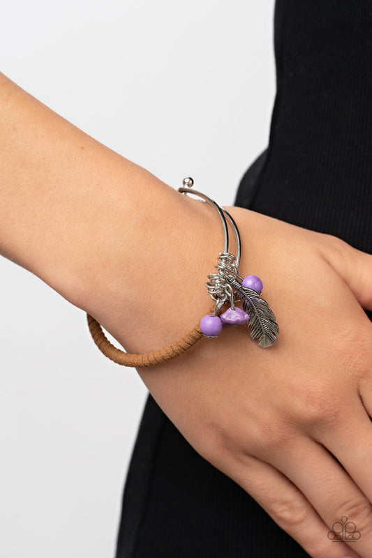 Running a-FOWL - Purple Stones, Brown Suede, and Silver Charms Paparazzi Bangle Bracelet