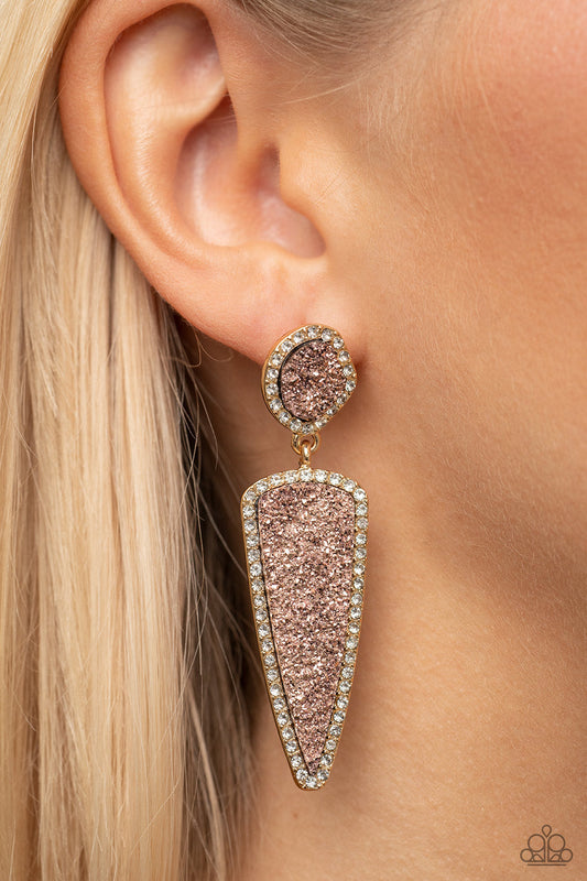 Druzy Desire - Gold Asymmetrical & Triangular Shaped Paparazzi Earrings