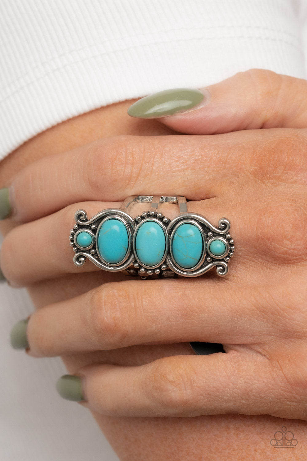 Roswell Relic - Blue/Turquoise Stacked Stone Paparazzi Ring